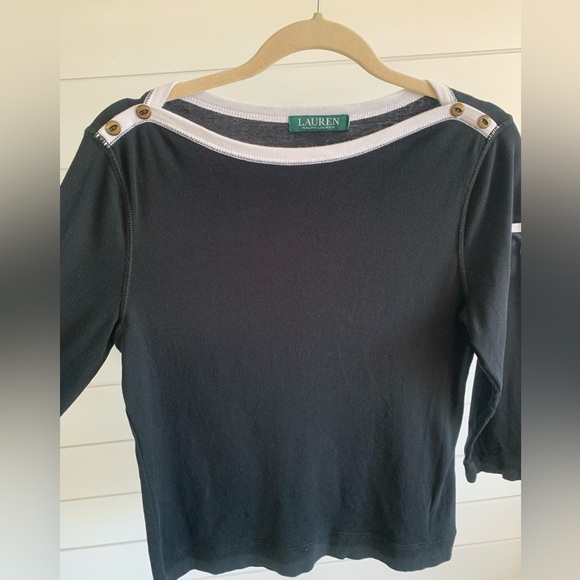 Lauren Ralph Lauren T-Shirt Women's Size L Black 3/4 Sleeve Pullover T-Shirt - Picture 3 of 6